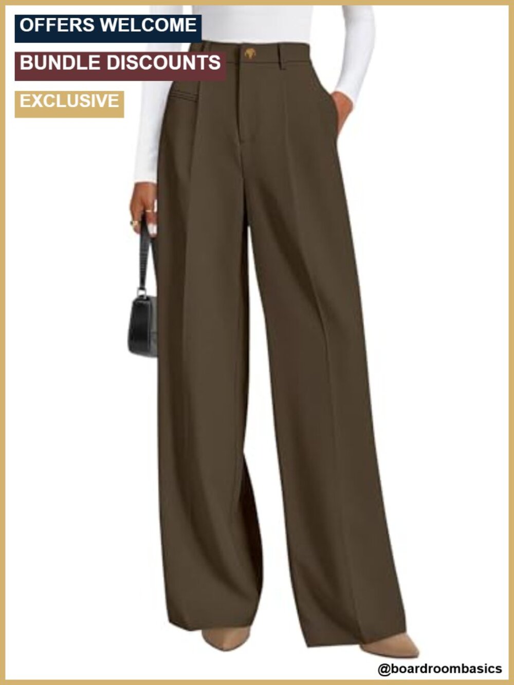 Wide Leg High Waisted Work Pants for Women with Pockets